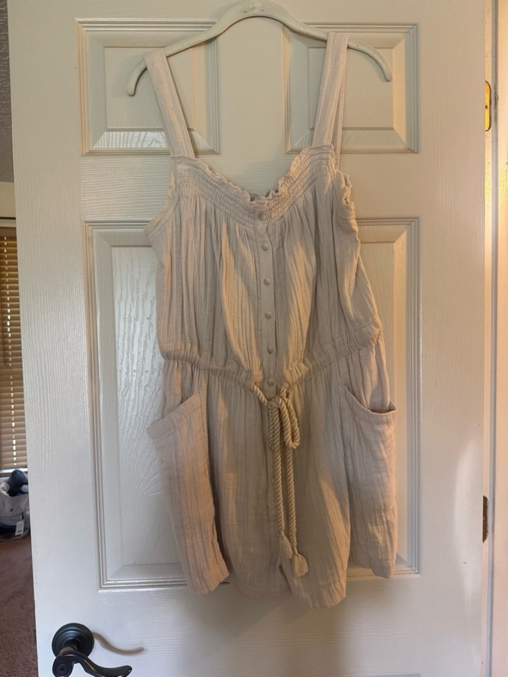 Roxy Cream Button-Front Rope-Waist Jumpsuit